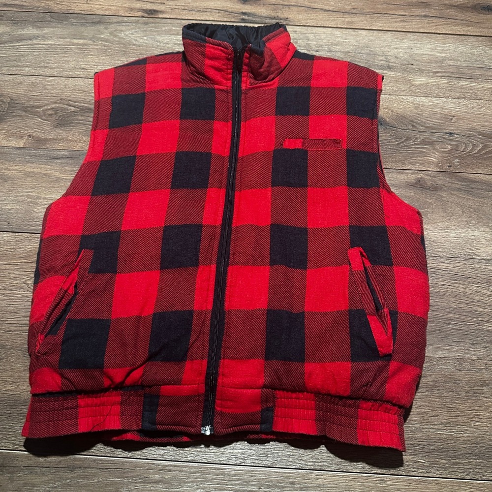 Vintage Open Trails Red Black Buffalo Plaid Puffer Vest Mens Large